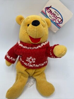 Disney Winnie the Pooh Snowflake Sweater Mini Bean Bag Plush 8" Disney Store